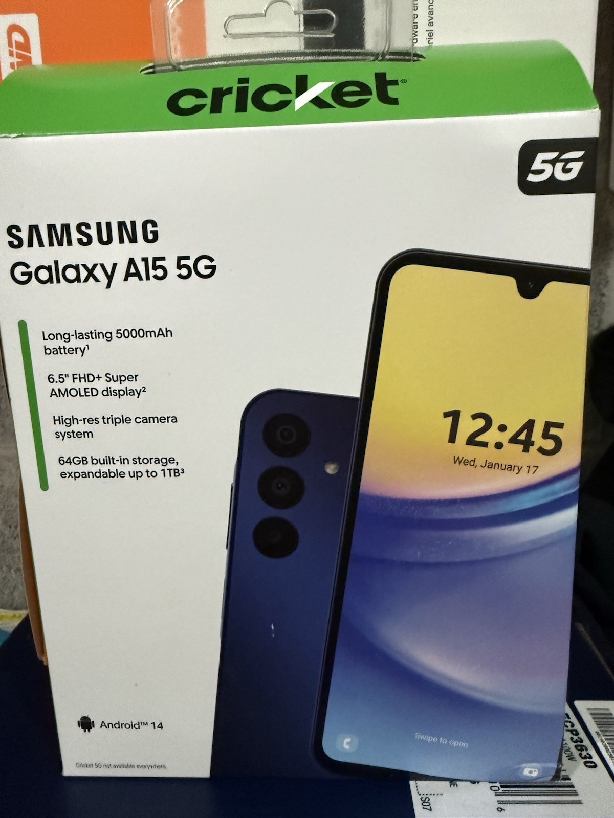 Brand New Cricket Prepaid Samsung Galaxy A15 Blue 64GB 50MP Cell Smartphone