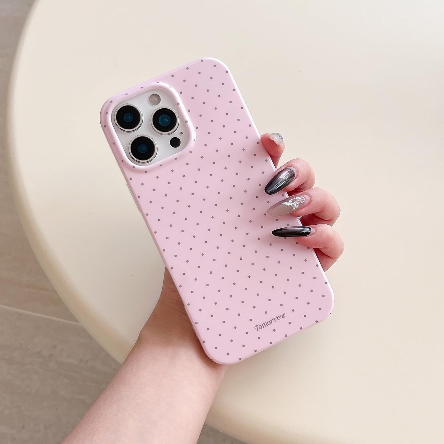 iPhone 16 Pro Max Case with Polka Dot Pattern Silicone Design Cute Fashion Girly
