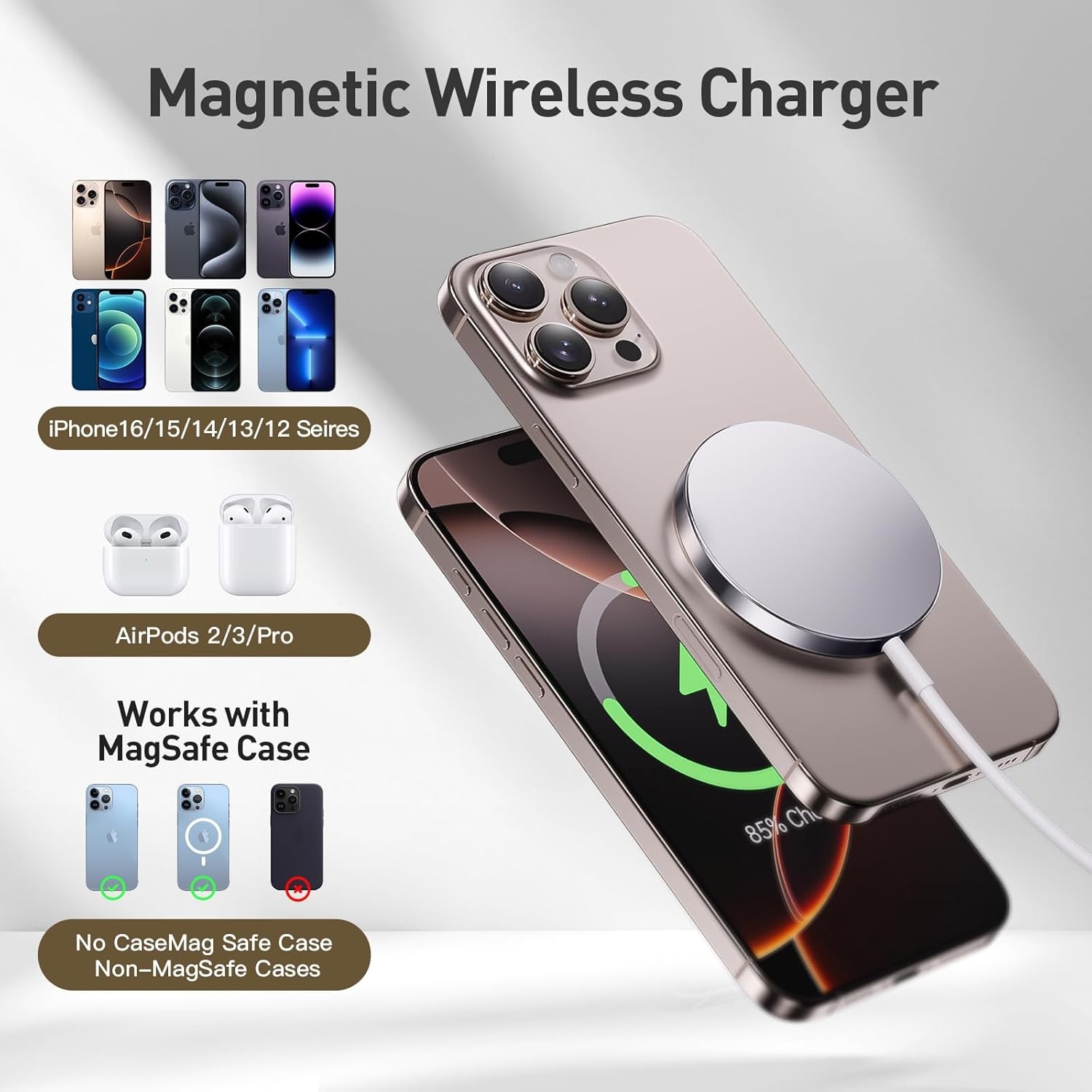 Magnetic Wireless Fast Charger Pad for iPhone 17/16 Pro Max/15 Pro Max