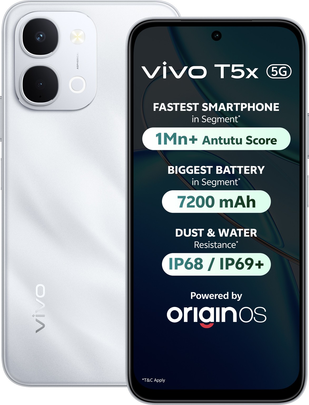 vivo T5x 5G (Silver, 128 GB 8GB RAM) Dimensity 7400-Turbo 6.76″ Global Version