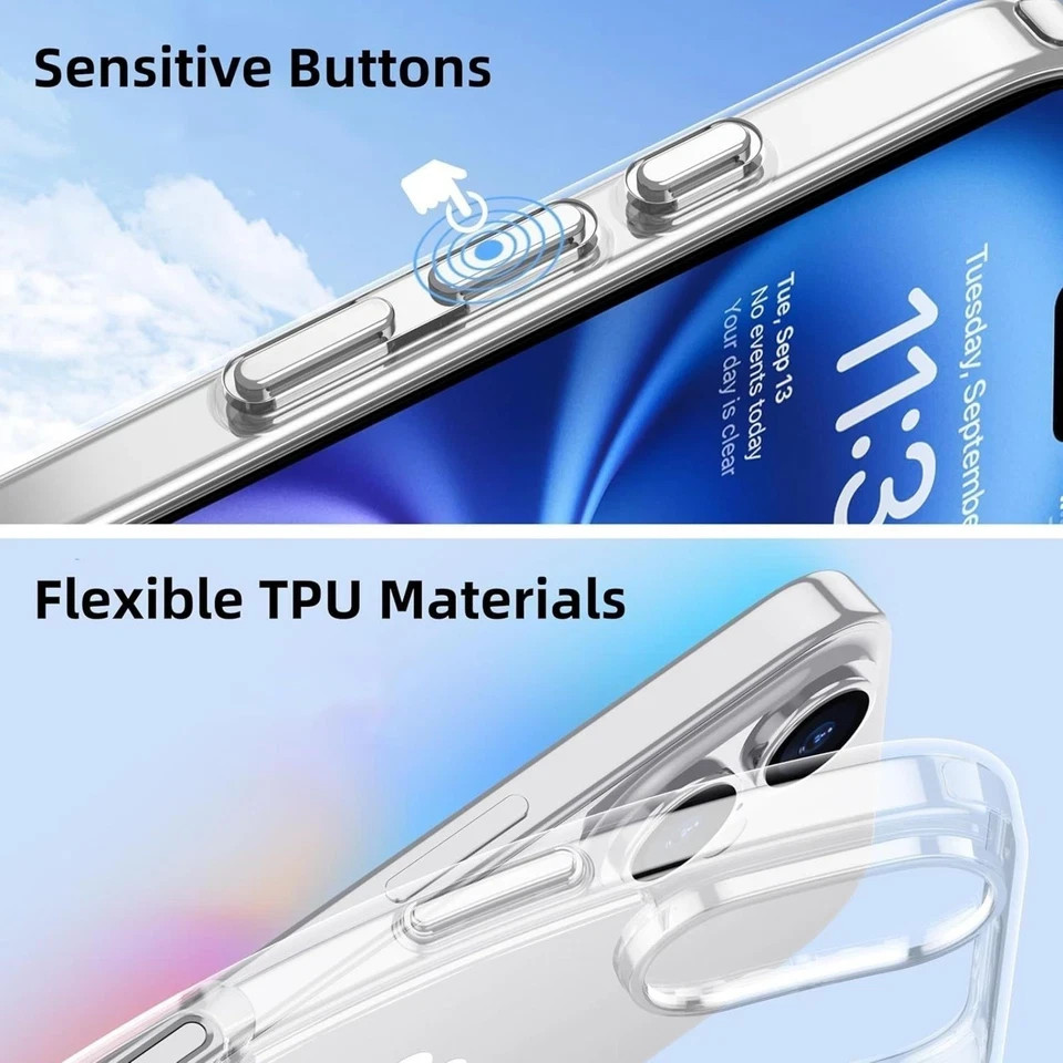 Clear iPhone 17 Case with Screen Protector, Shockproof Slim TPU Cover, Wireless