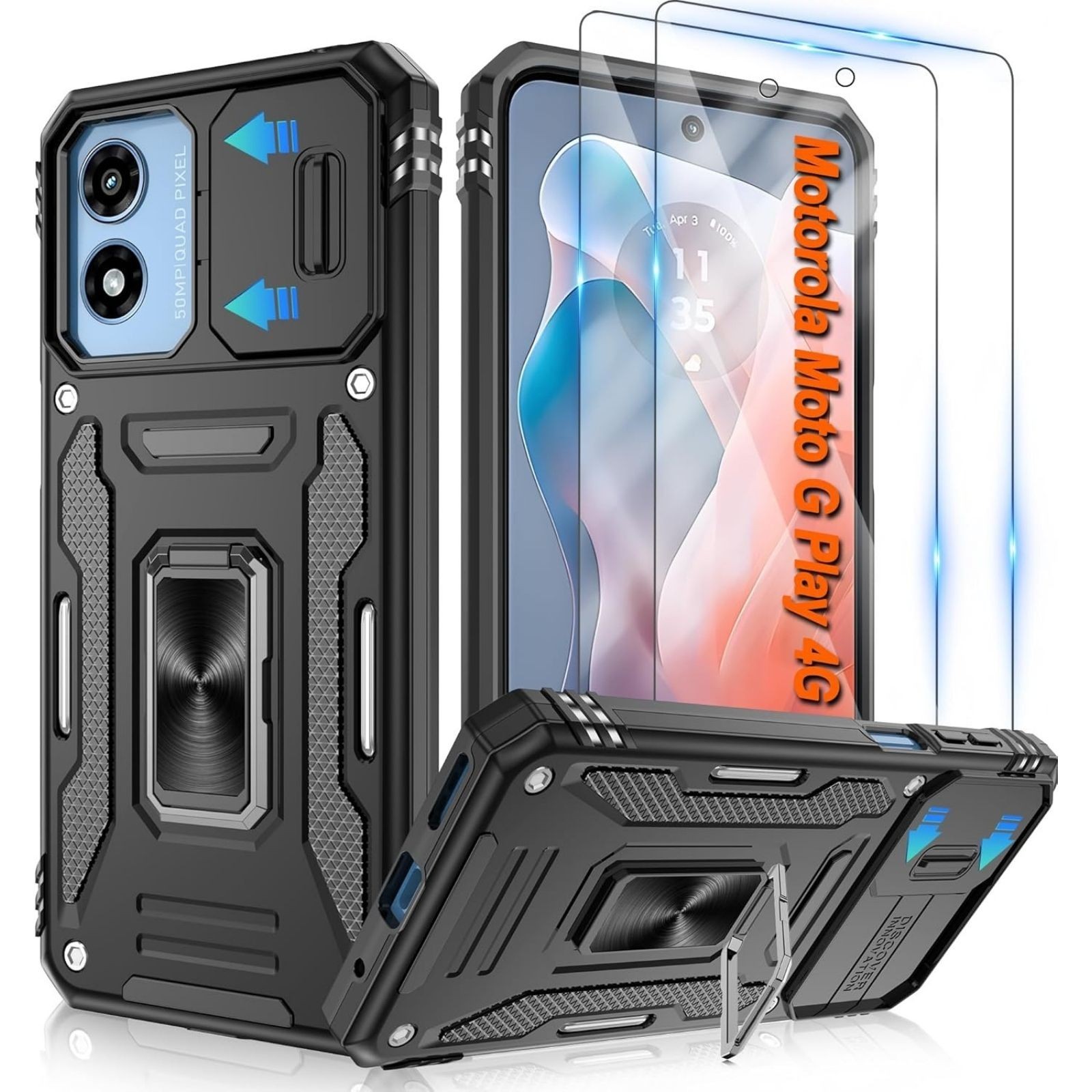 Motorola Moto G Play 2024 Case with [2 Pack] HD Screen Protector & Slide Camera