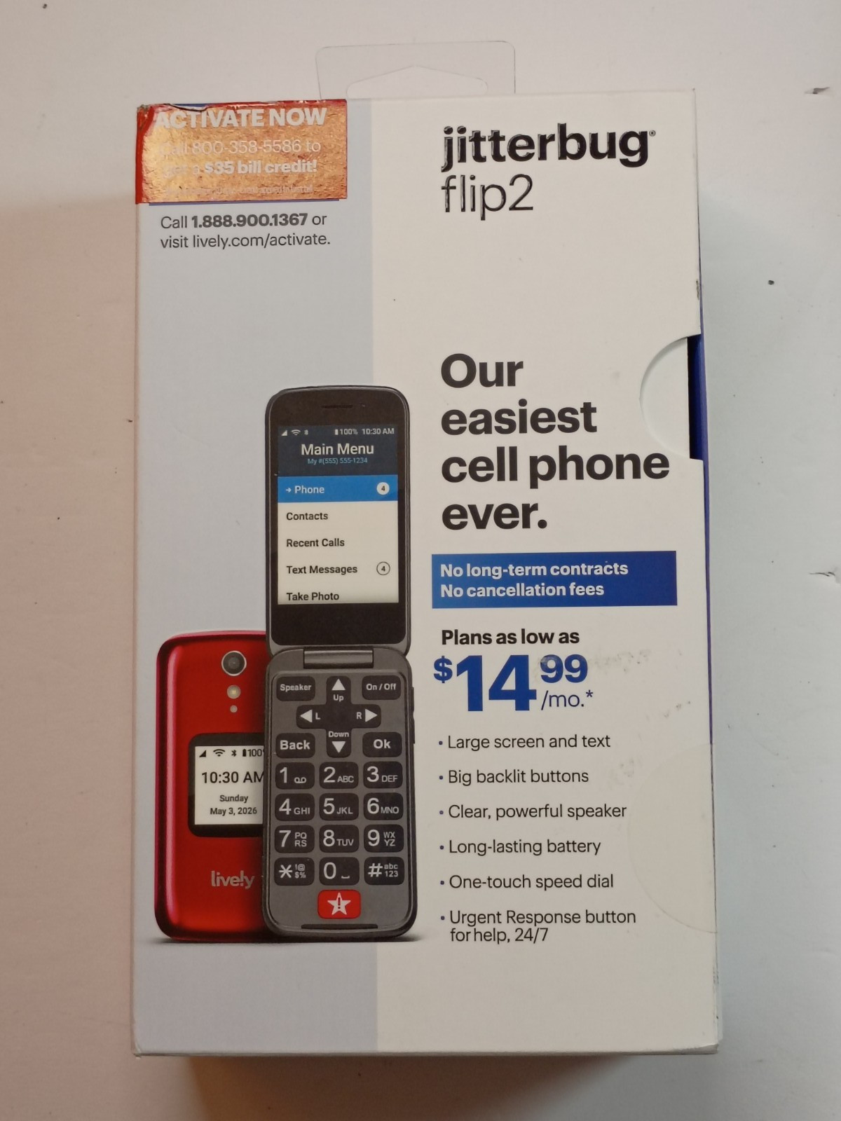 NEW/SEALED! / Lively Jitterbug Flip2 Flip Cell Phone for Seniors (Red)