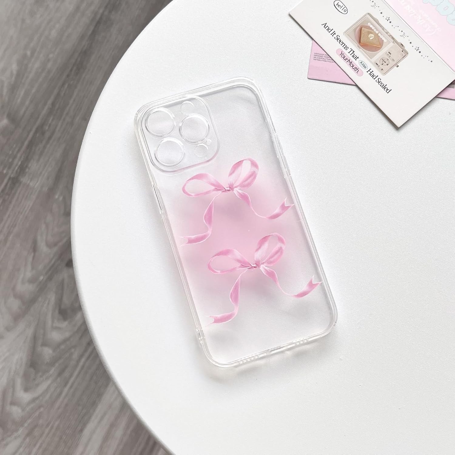 Clear iPhone 15 Pro Max Case with Cute Bowknot Ribbon Aesthetic Design Bumper Pr