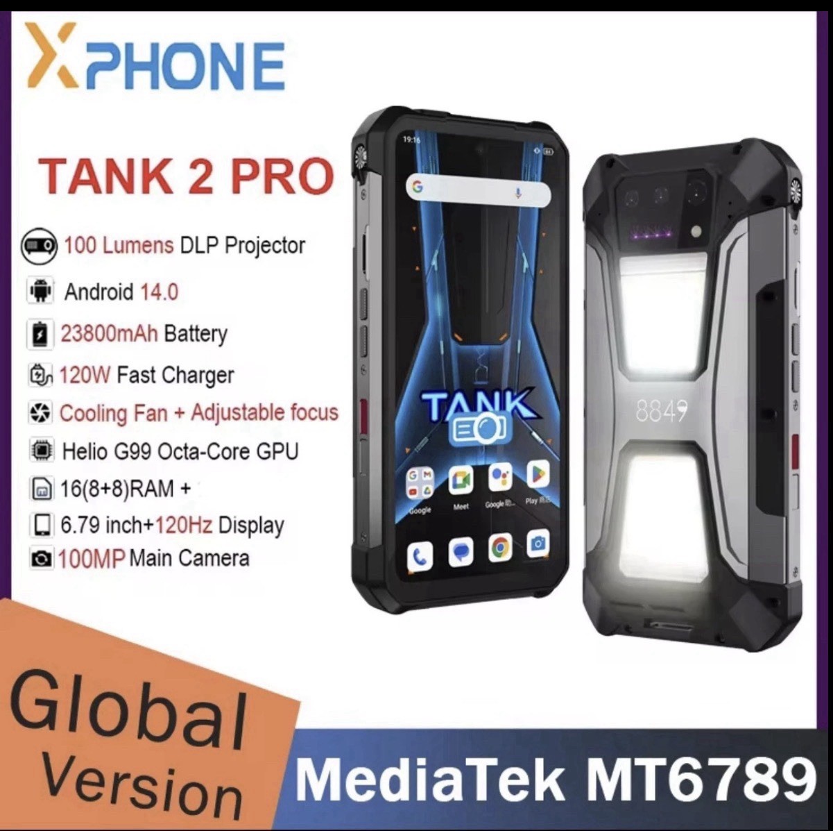 New 4G TANK 2 Pro Rugged Projector Phone Android Waterproof Camp Unlocked 512gb