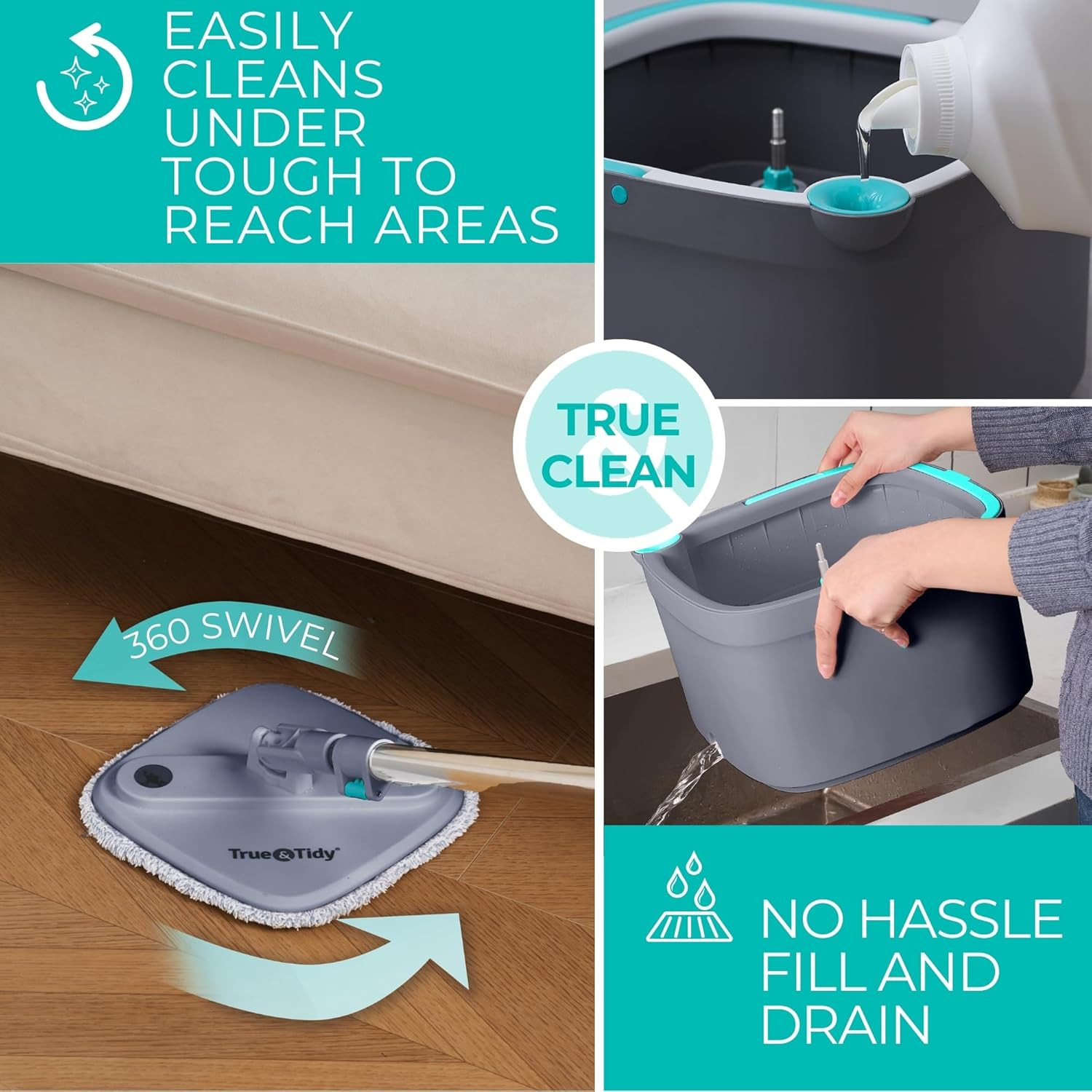 True Clean Spin Mop & Bucket System – Dual Compartment Design for Clean & Dirty