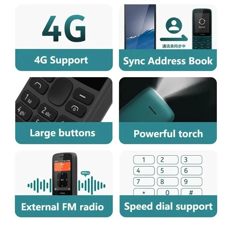 Nokia 215 Dual SIM 4G Bluetooth 128MB 64MB RAM Classic Unlocked Mobile Phone
