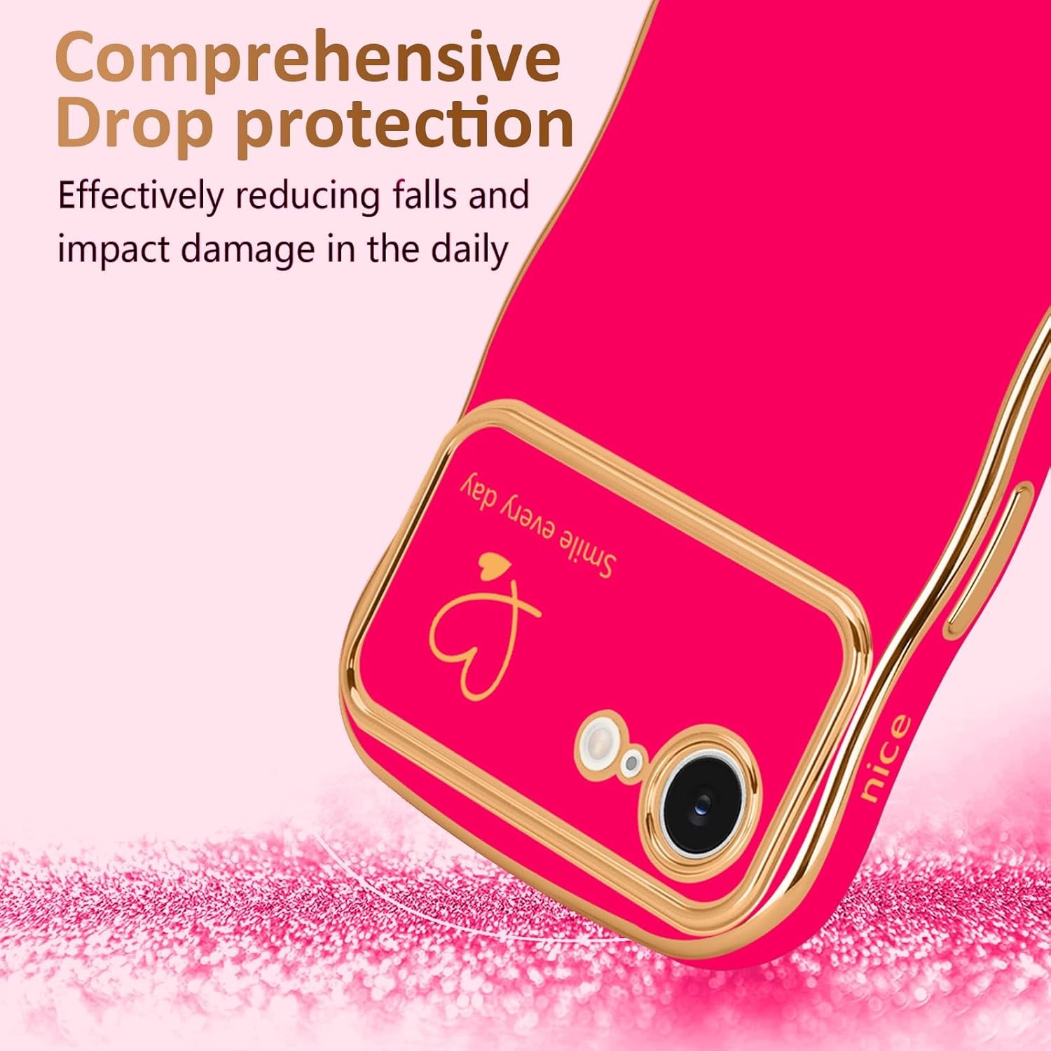 iPhone 16e Case for iPhone 17e Case for Women Girls, Cute Wave Frame Hot Pink