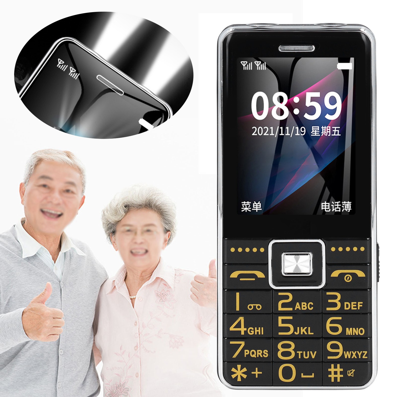 Big Button Cell Phone 2.4in Screen GSM Network 3 Card Slot Video Blutooth FM