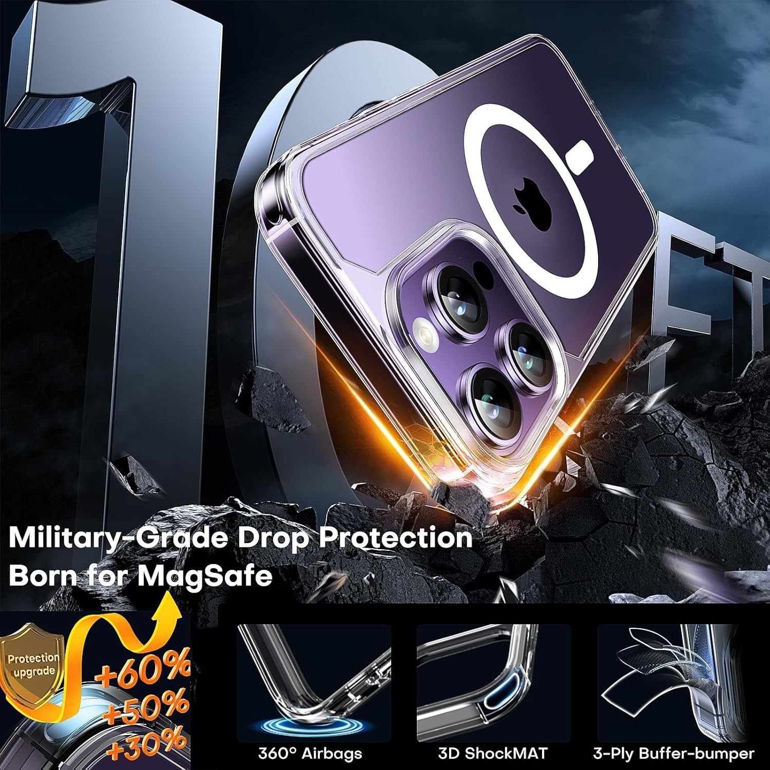 2 in 1 Magnetic Clear Case for iPhone 14 Pro with Screen Protector, Slim Design