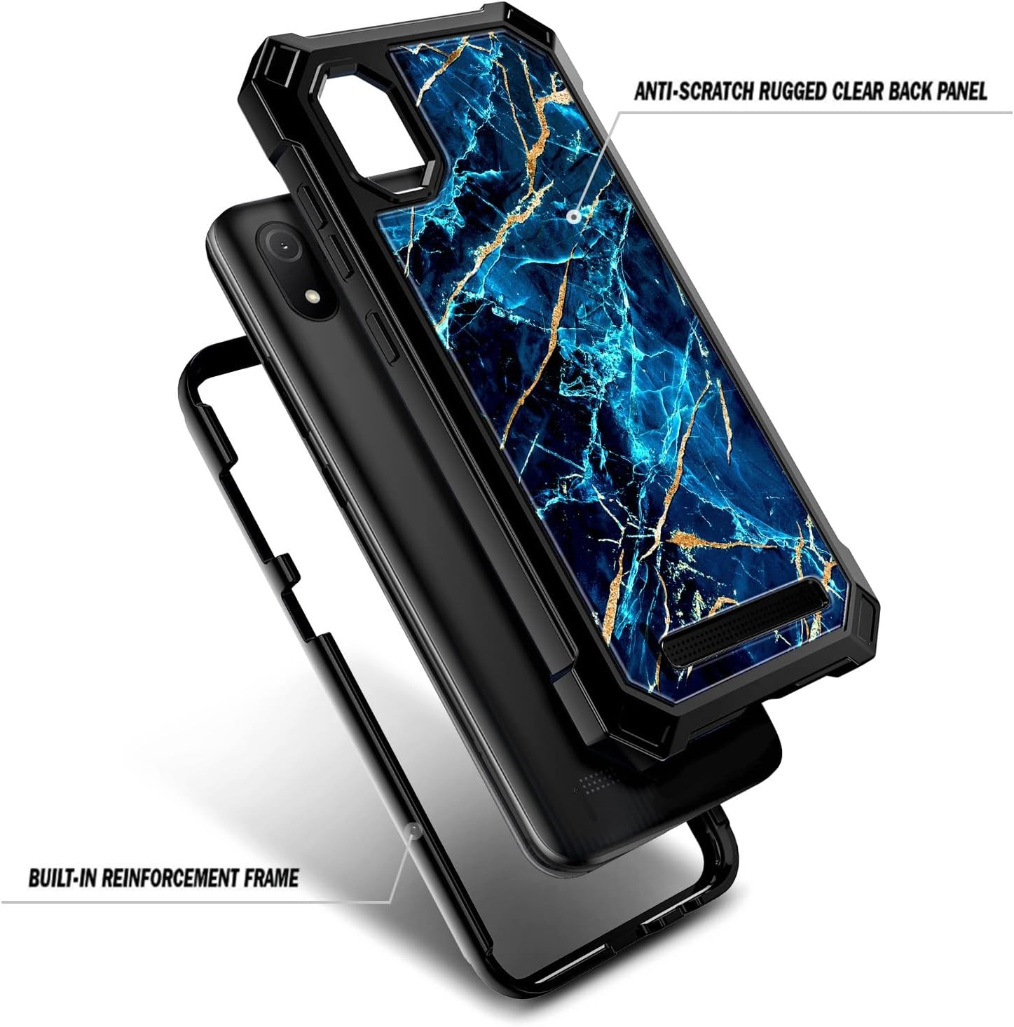 Cloud Mobile Stratus C8 Phone Case with Tempered Glass Screen Protector, Marble