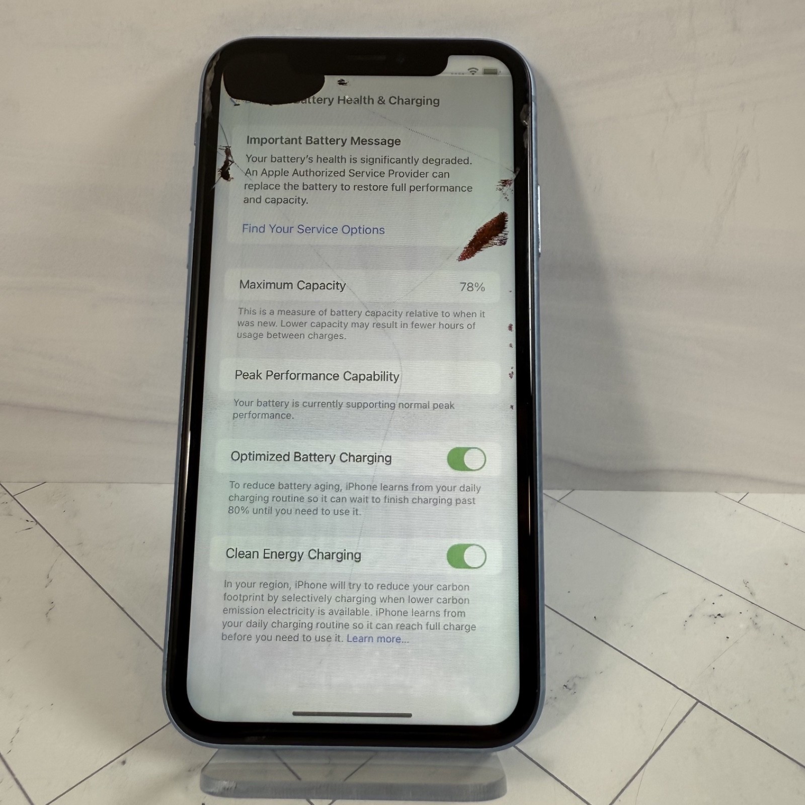 Cracked Screen LCD Apple iPhone XR 64GB Unlocked Blue A1984 #A77