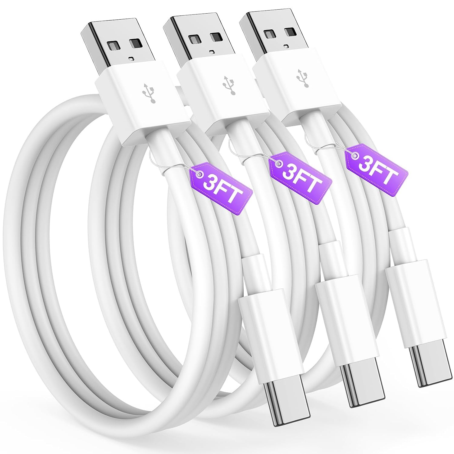3-Pack USB-C Fast Charger Adapter for iPhone 17, 16, 15 3FT