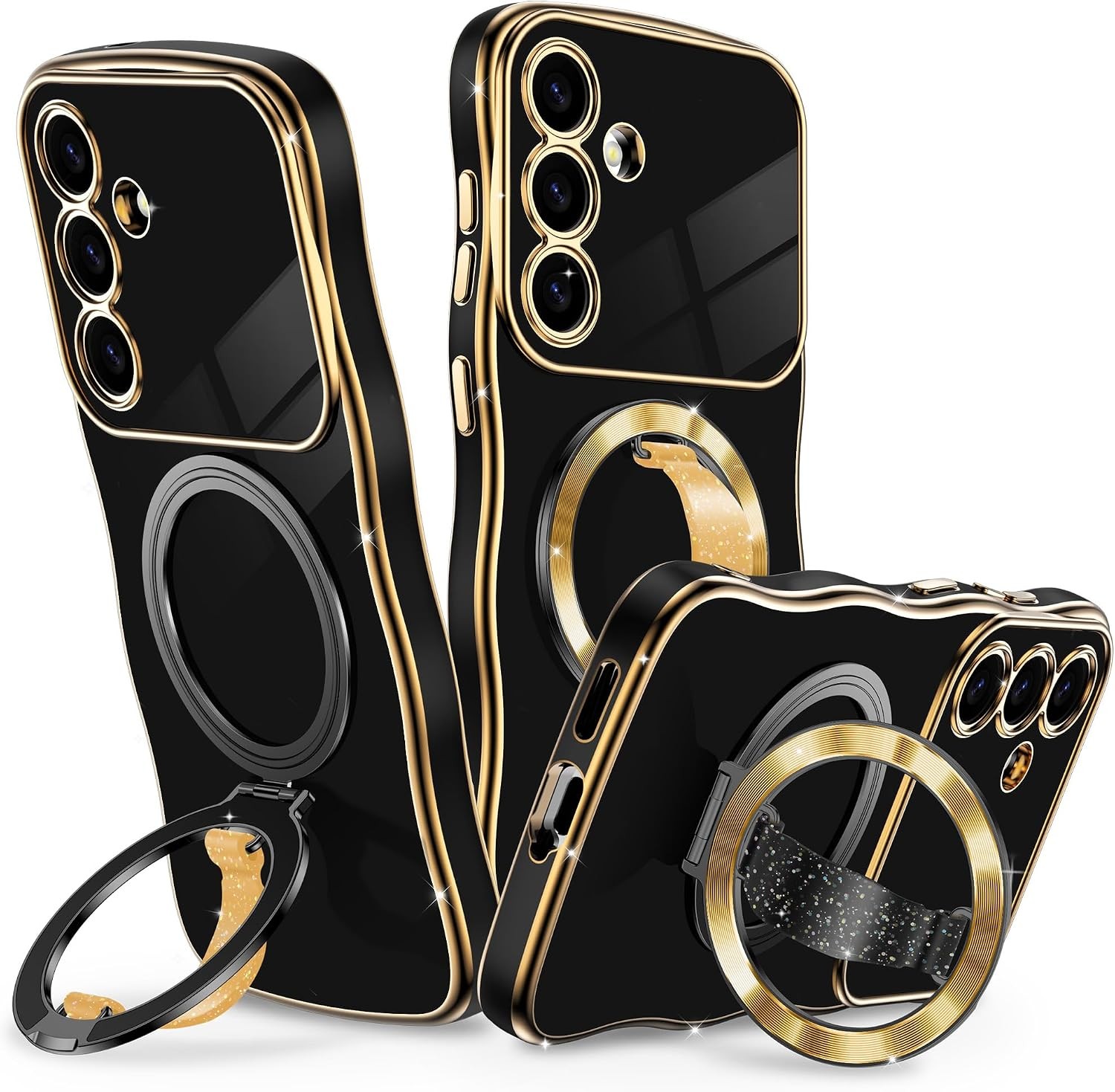 2PCS Case & O-Ring Stand for Samsung Galaxy S24 Ultra Soft Silicone Grip Black