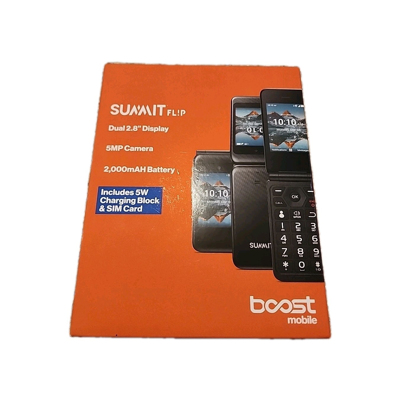 Brand New Sealed, Boost Mobile Prepaid Summit Flip Phone, 8GB Black Sim-Included