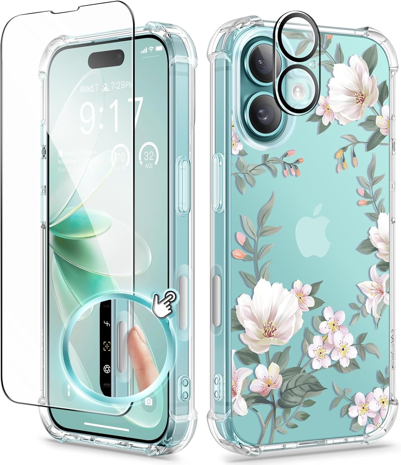 iPhone 16 Case Floral, Soft Shockproof Clear Phone Protective Cover, 6.1″ Design