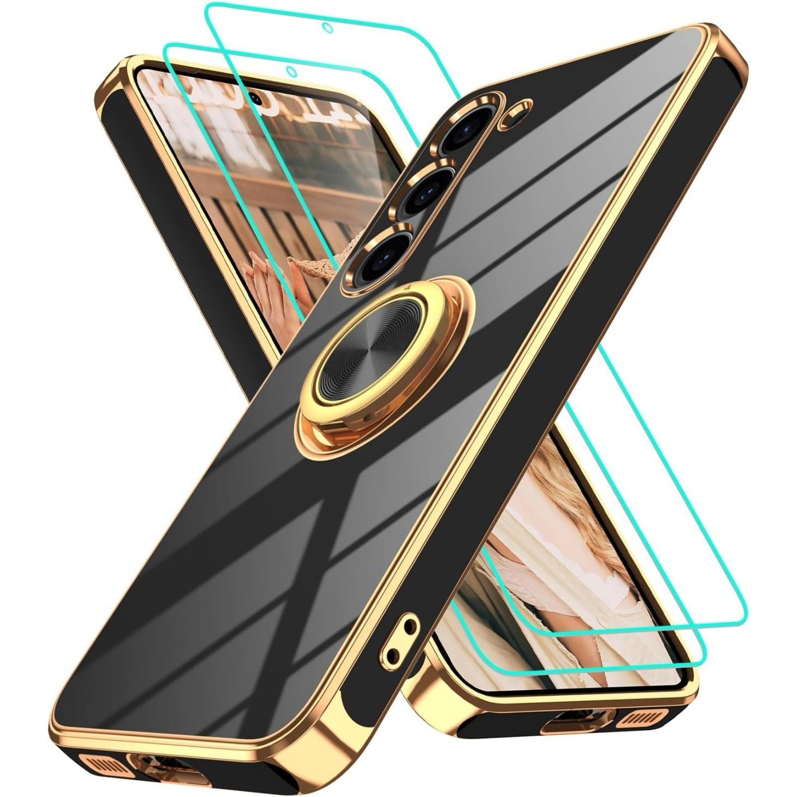 Samsung Galaxy S23 Case with 2Pcs Screen Protector, 360° Rotation Ring Holder