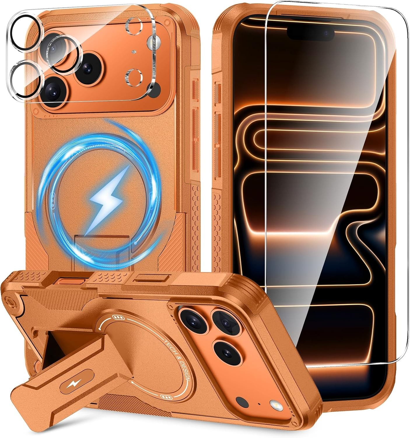 3-in-1 for iPhone 17 Pro Max Case with Stand, Screen & Lens Protector, Solid Dua