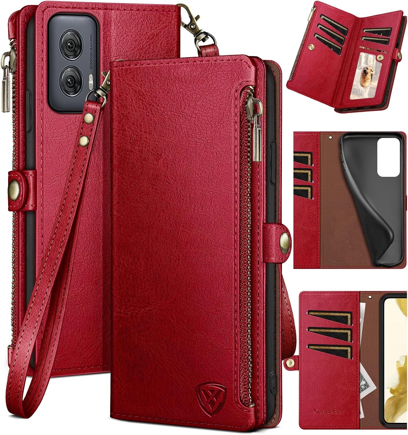 Motorola Moto G Power 5G 2024 Wallet Case with Zipper Credit Card Holder Red