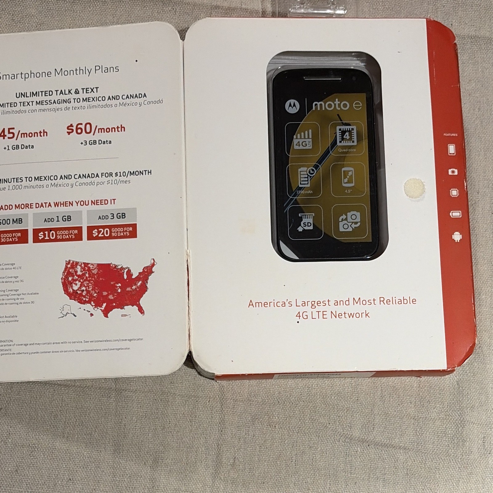 Motorola Moto E Verizon Prepaid 4G LTE Android 4.5in Quad Core 1.5GB Black