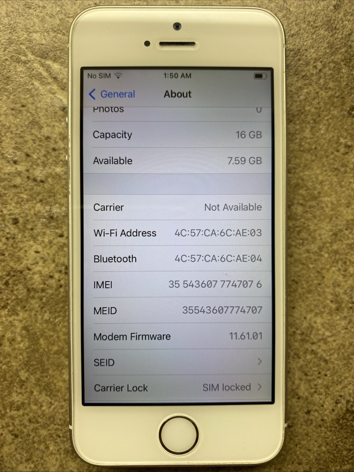 Apple iPhone SE A1662 16GB Silver WORKING!