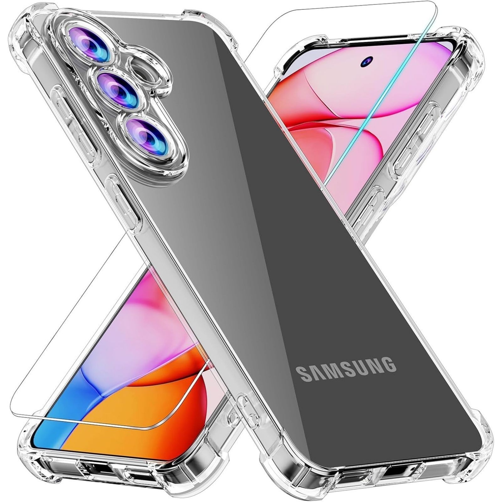 Phone Case for Samsung Galaxy S26 with Tempered Glass Screen Protector, Clear Co