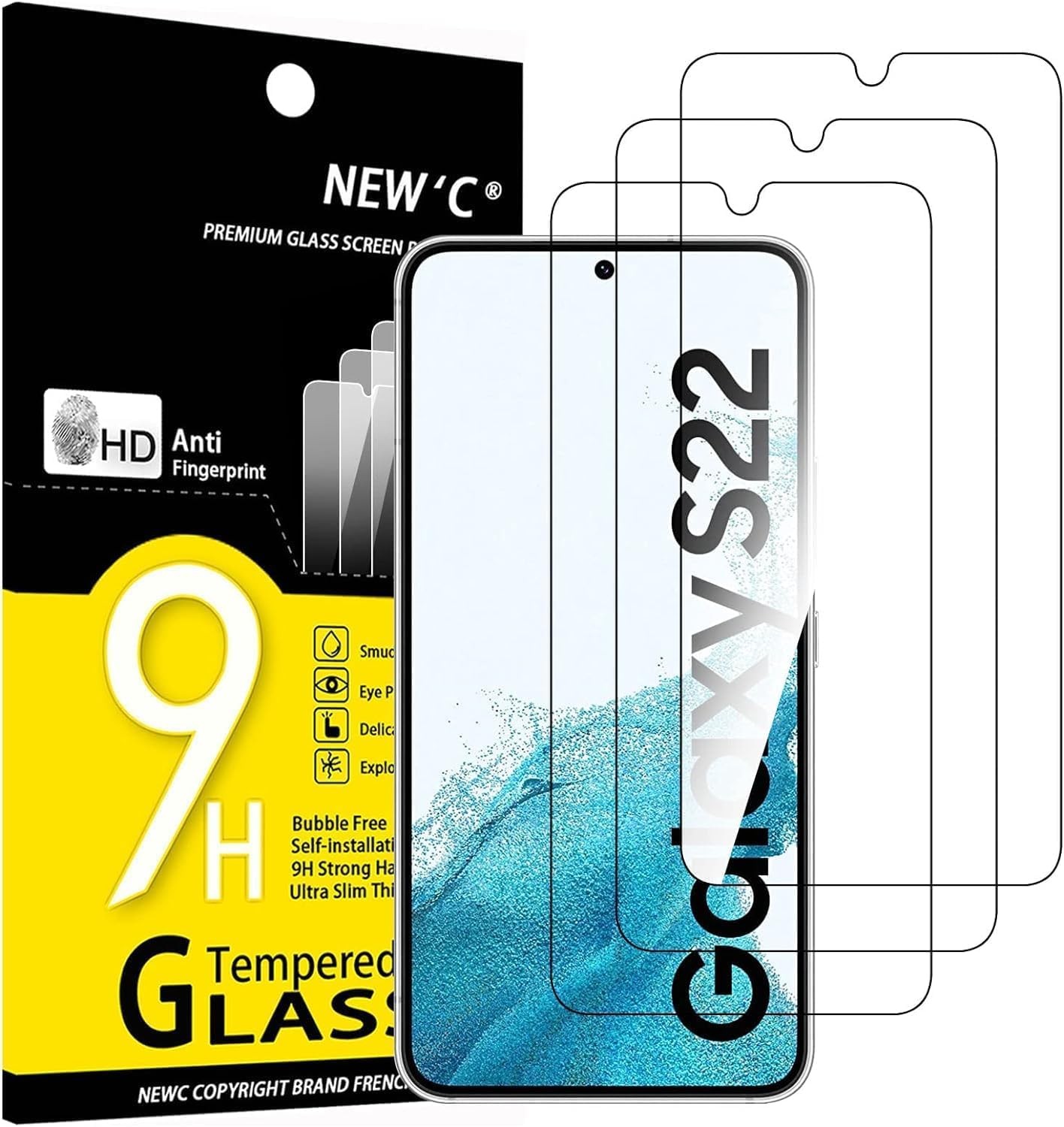 3 Pack Tempered Glass Screen Protector for Samsung Galaxy S22 5G, Case Friendly