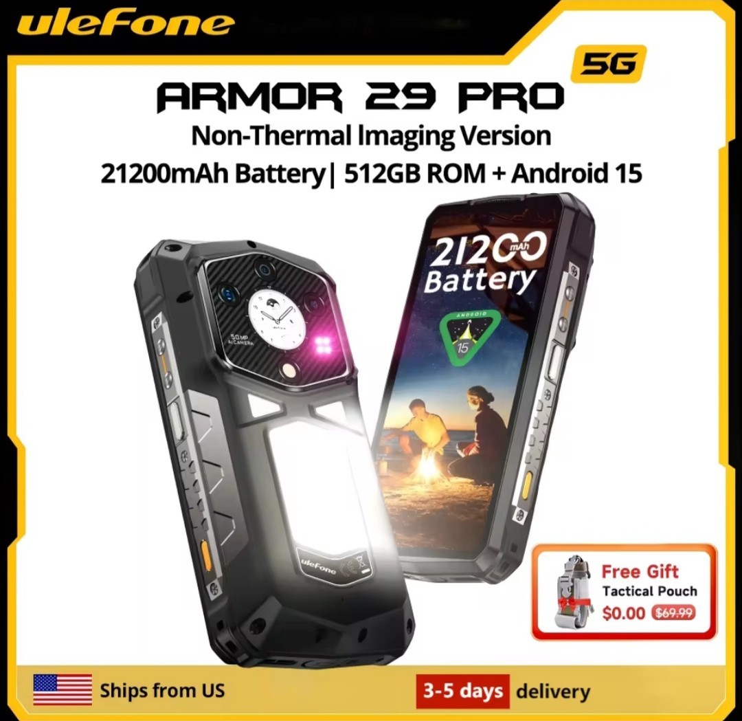 Ulefone Armor 29 Pro 5G Rugged Phone 32G+512G 6.67″64MP Night Vision Dual Screen