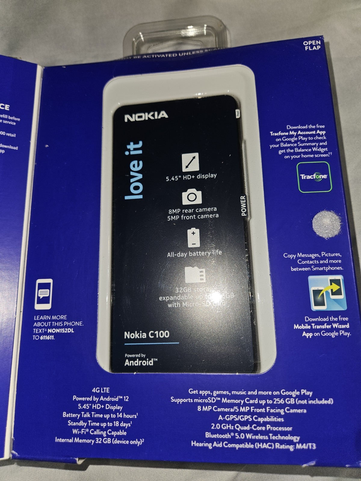 TracFone Nokia C100, 32GB, 4G LTE, Black – Prepaid Smartphone (Locked) NIB