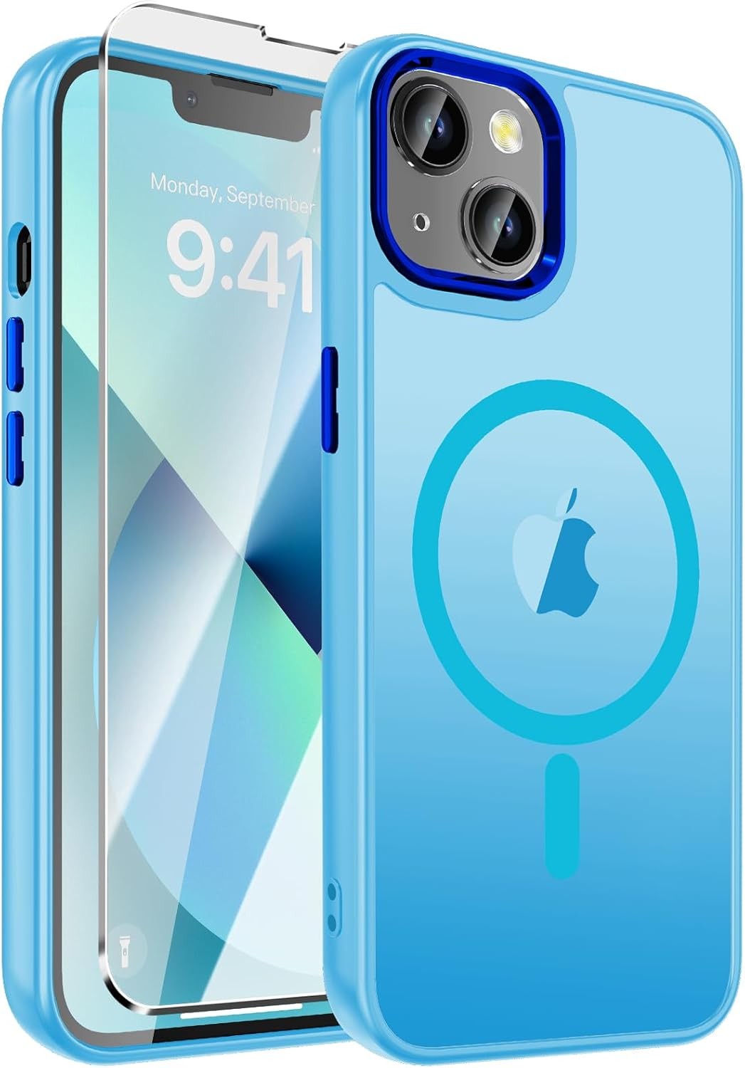 Magnetic Case for iPhone 13, iPhone 14 Case with Screen Protector, Slim Light Bl