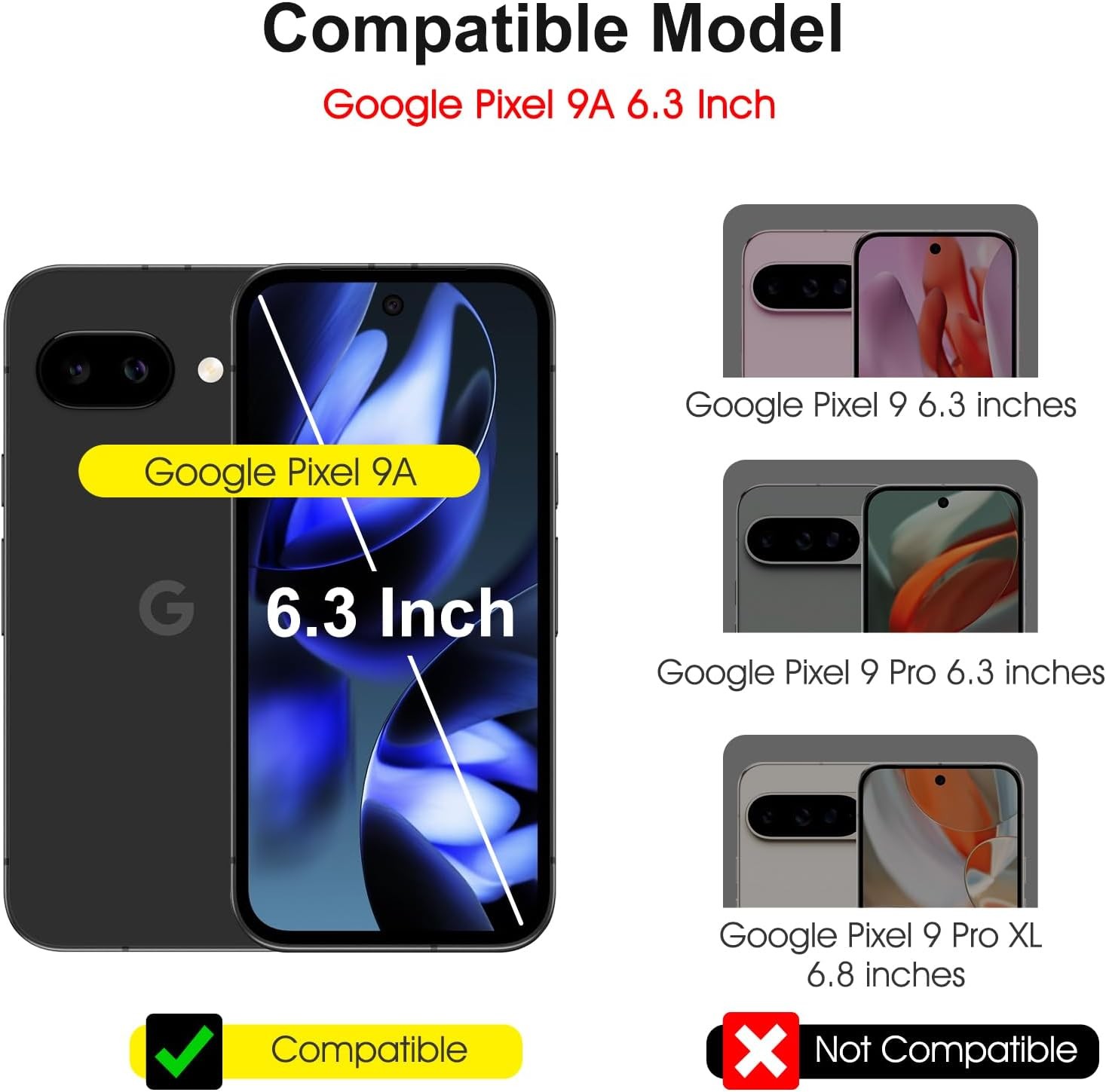 3+2PCS Screen Protector & Camera Lens Protector for Google Pixel 9A 6.3 Inch Cas