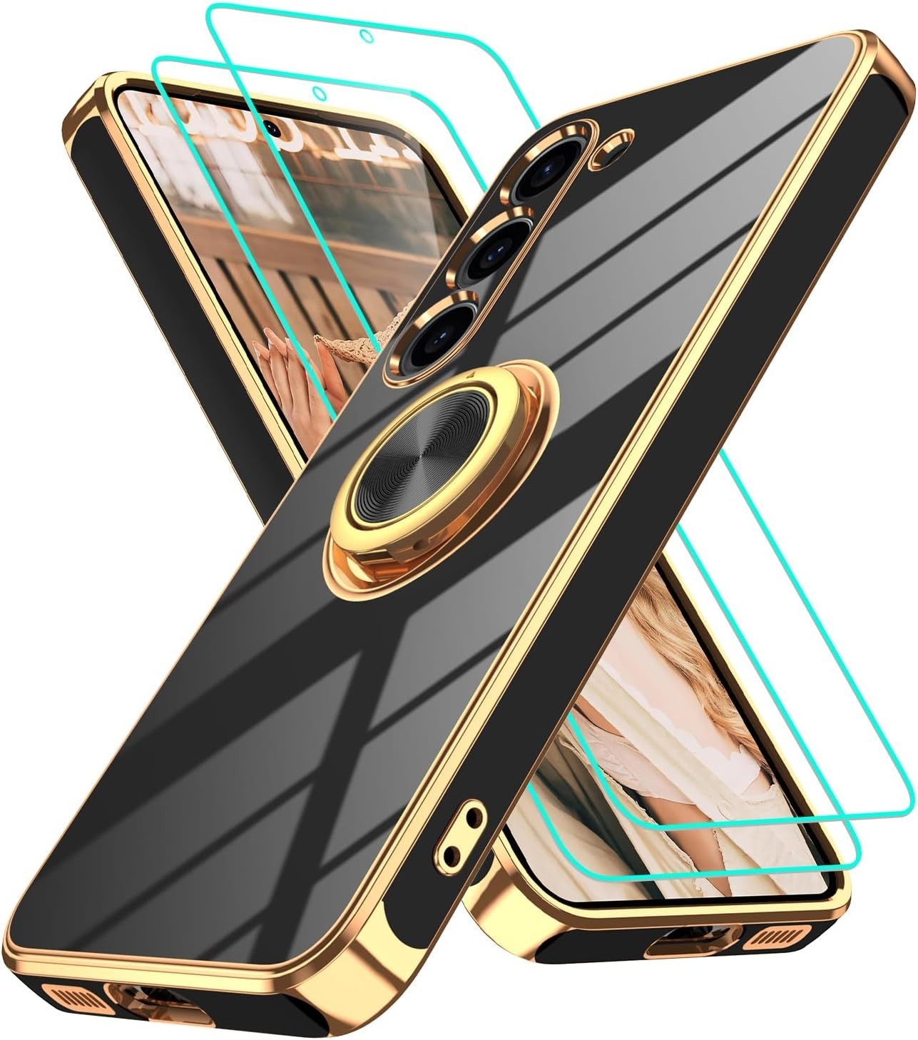 Samsung Galaxy S23 Case with 2Pcs Screen Protector, 360° Rotation Ring Holder