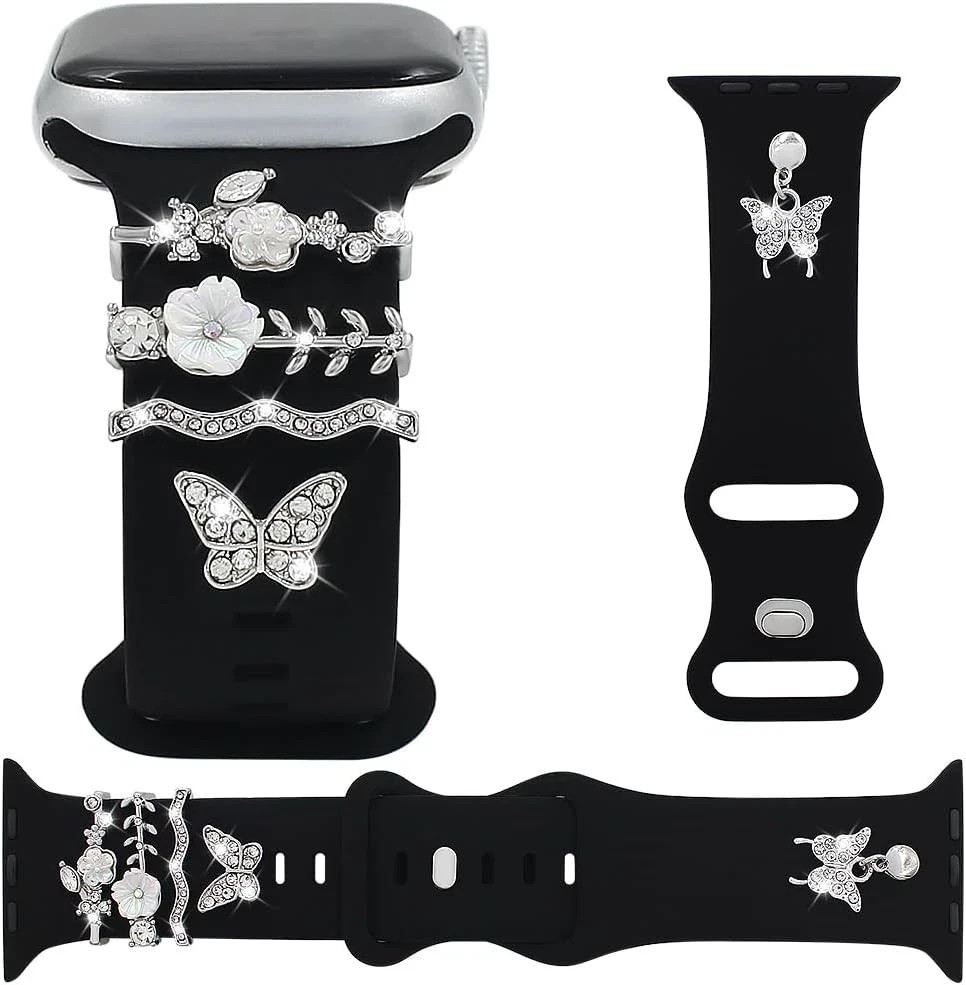Silicone Band With Charms Compatible with Apple Watch Bands Women 38-49mm
