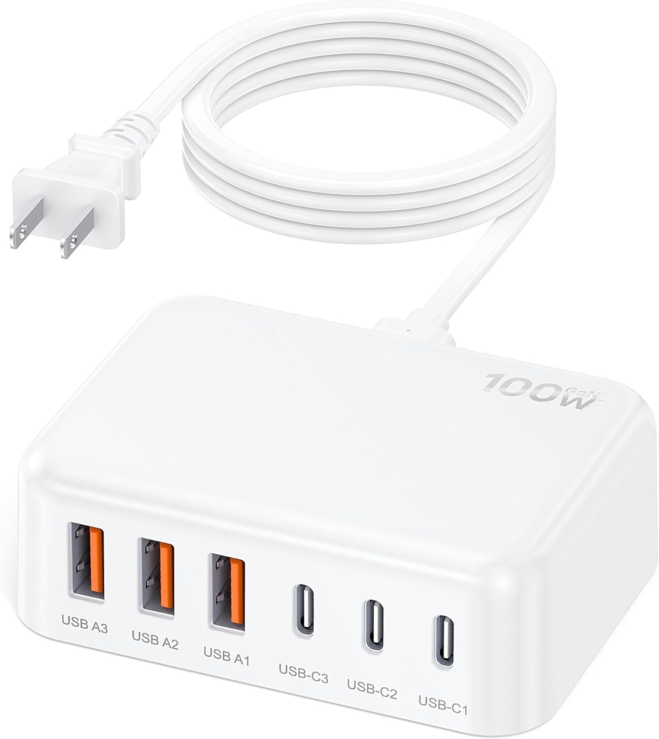 6 in 1 USB Charger, Smaller Charging Station for Multiple Devices, 100W Fast Cha