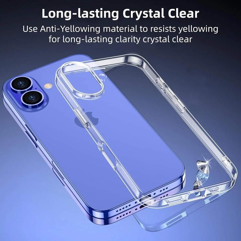 Clear iPhone 17 Case with Screen Protector, Shockproof Slim TPU Cover, Wireless