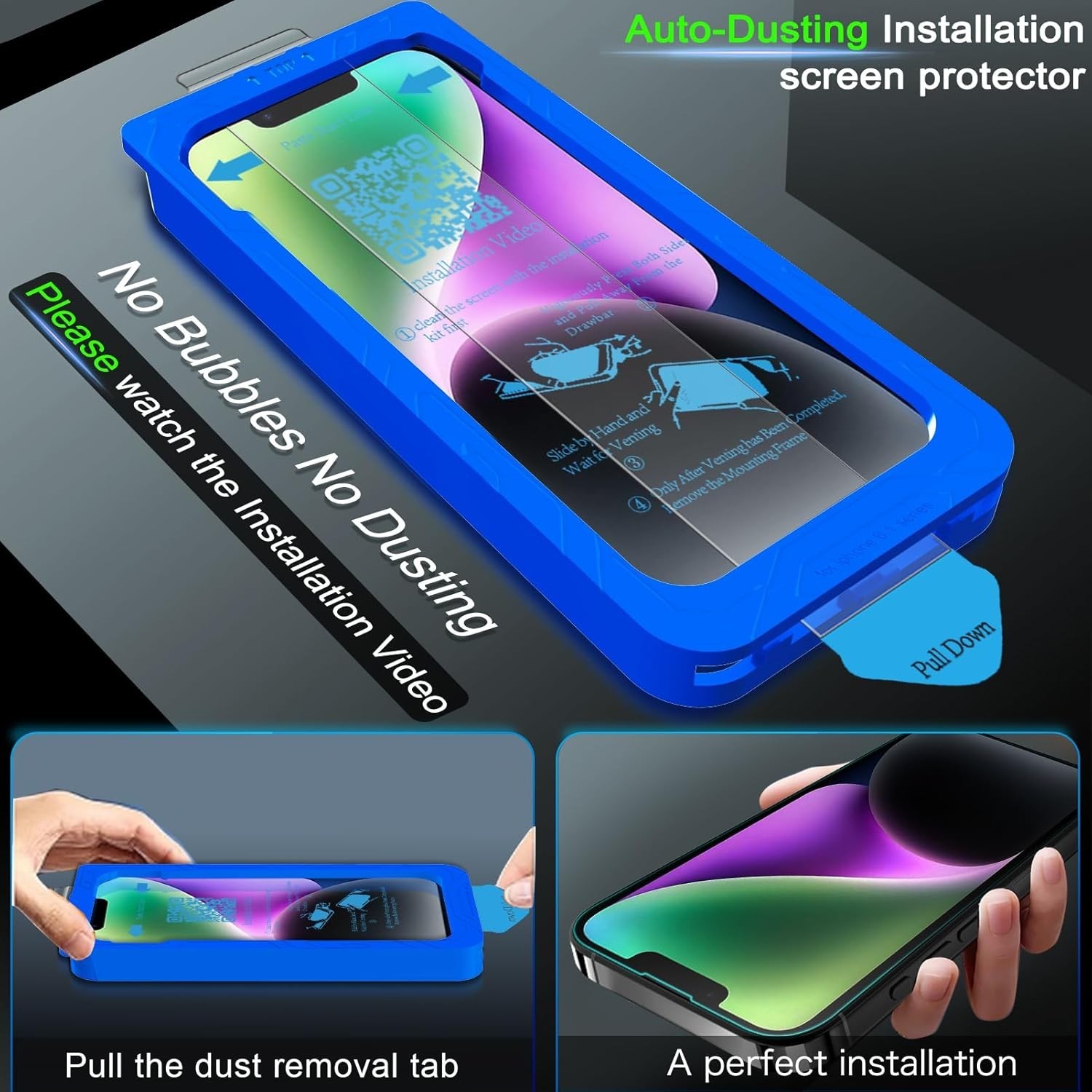 For iPhone 14 6.1 inch Screen Protector,Front Tempered Glass,Side-Back Film