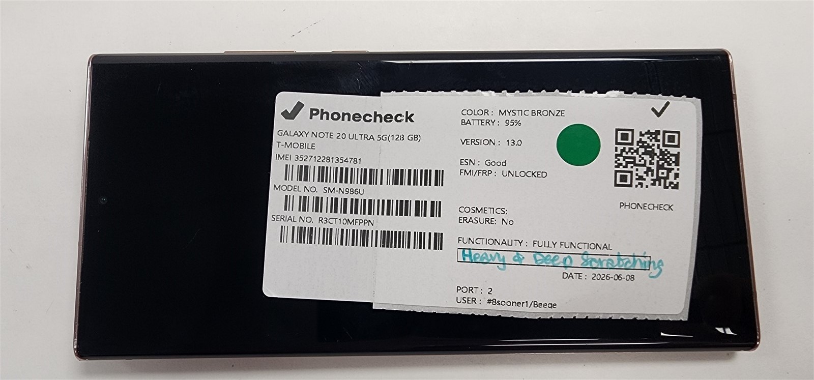 Samsung Galaxy Note 20 Ultra 5G 128GB Bronze SM-N986U (Unlocked) CF0127