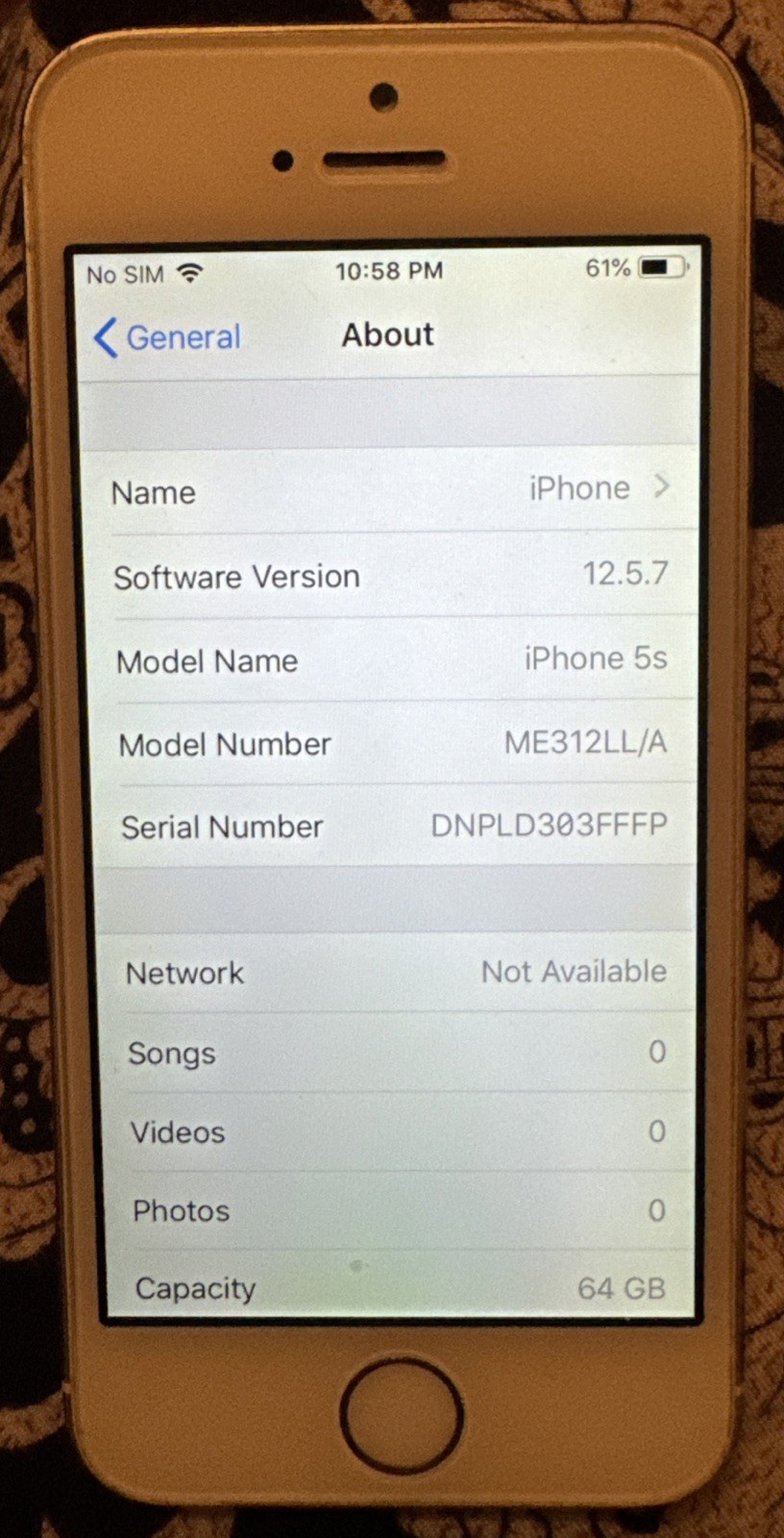 Apple iPhone 5s 64 GB White (Unknown) A1533 Very Good Used 12.5.7 IOS