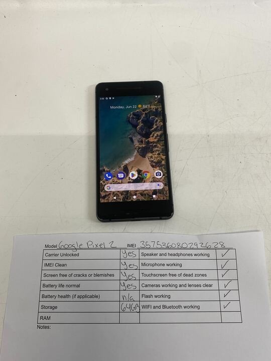 Google Pixel 2 G011A 64GB Unlocked Black Android Smartphone