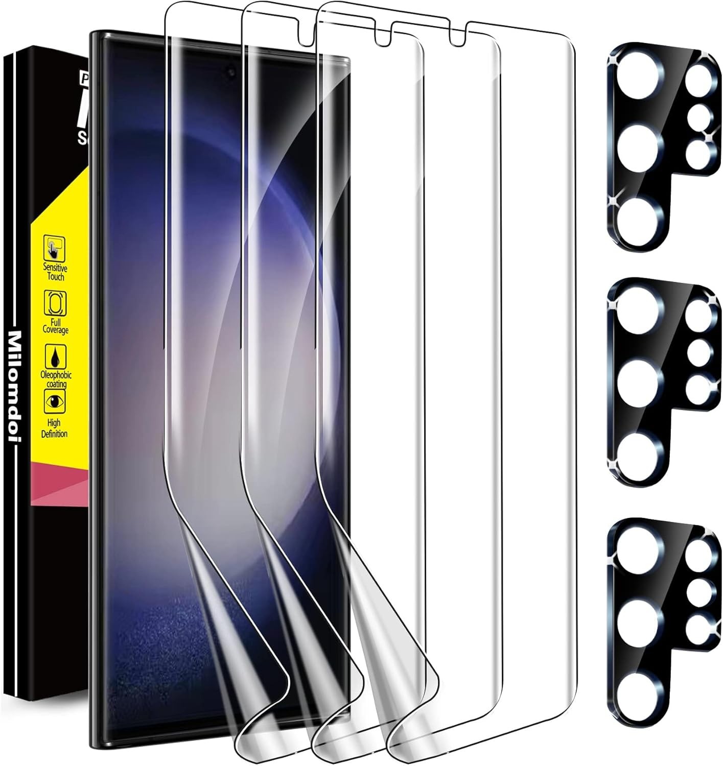 [3+3 PCS] TPU Film & Tempered Glass Camera Lens Protectors for Samsung Galaxy S2