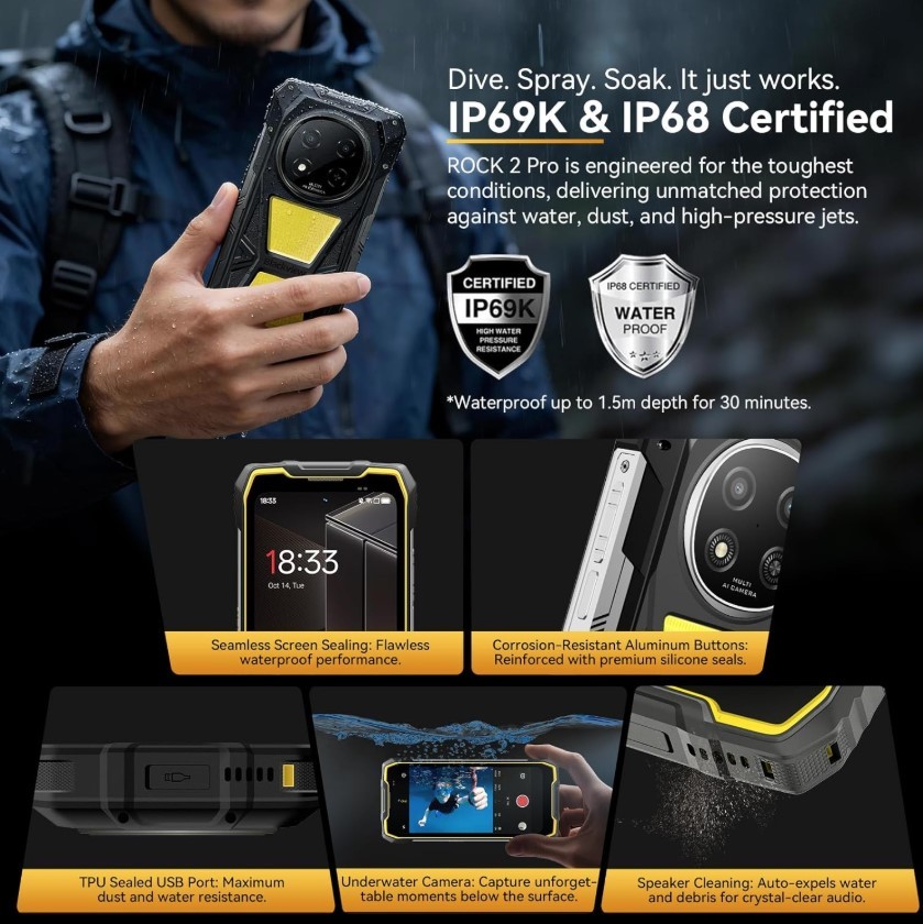 Blackview Rock 2 Pro 5G Rugged Smart Phone Android 16 32GB+256GB Unlocked