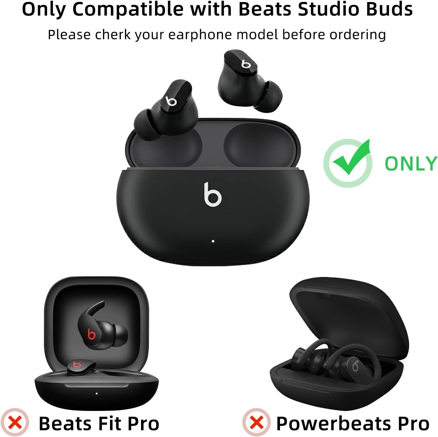 Black Soft Silicone Case with Gold Heart Design for Beats Studio Buds 2021