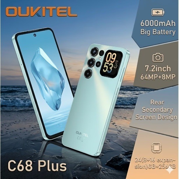 Oukitel C68 Plus Smartphone 256GB 24GB RAM 7.2in 6000mAh Blue + 256GB SD Card