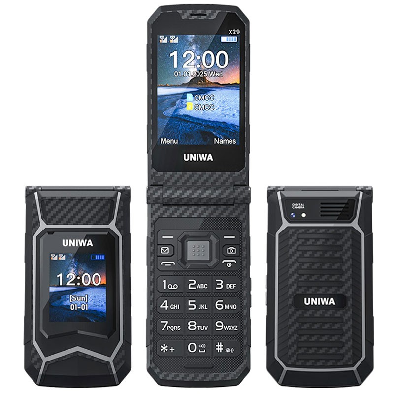 UNIWA X29 2.8 Inch Mobile Dual SIM Rugged Style Flip Phone Keyboard Unlocked