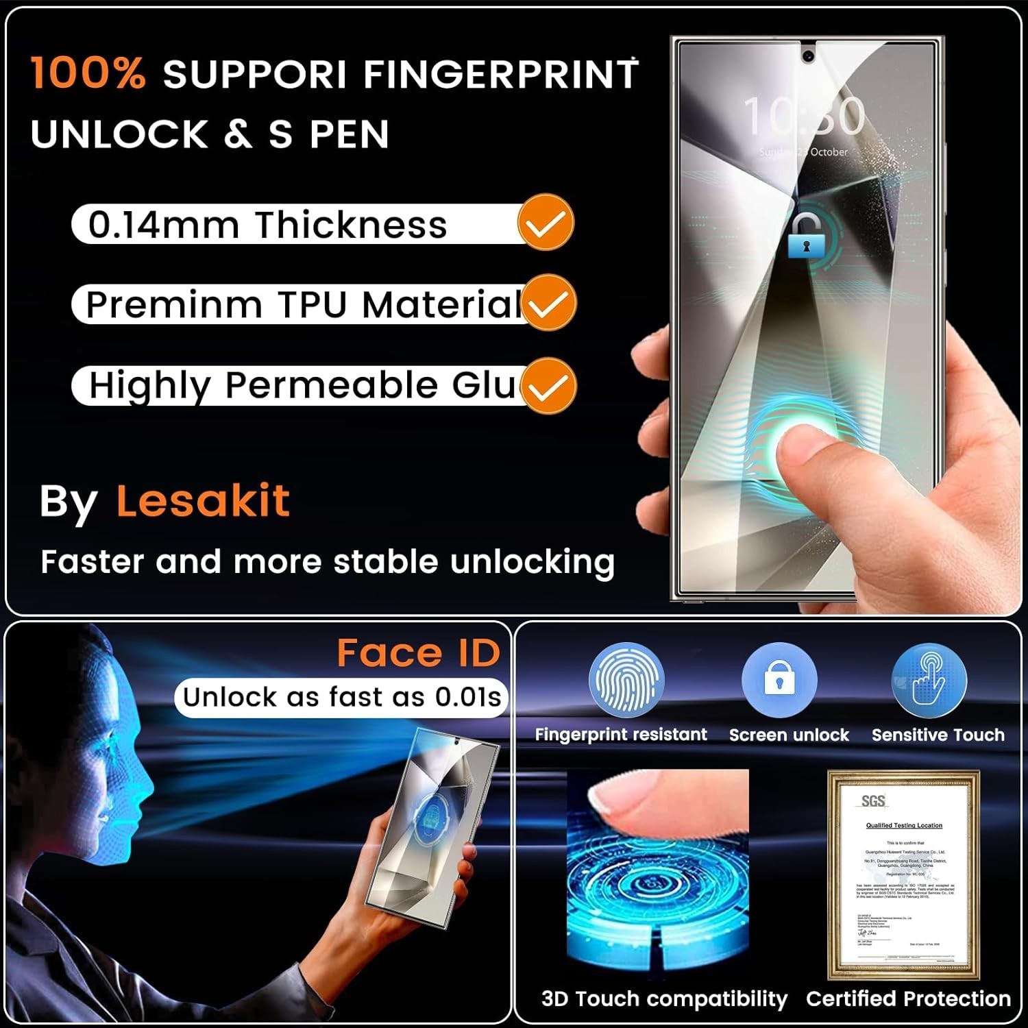 2 Pack Privacy Screen Protector & Anti Spy for Samsung Galaxy S24 Ultra 6.8 Inch