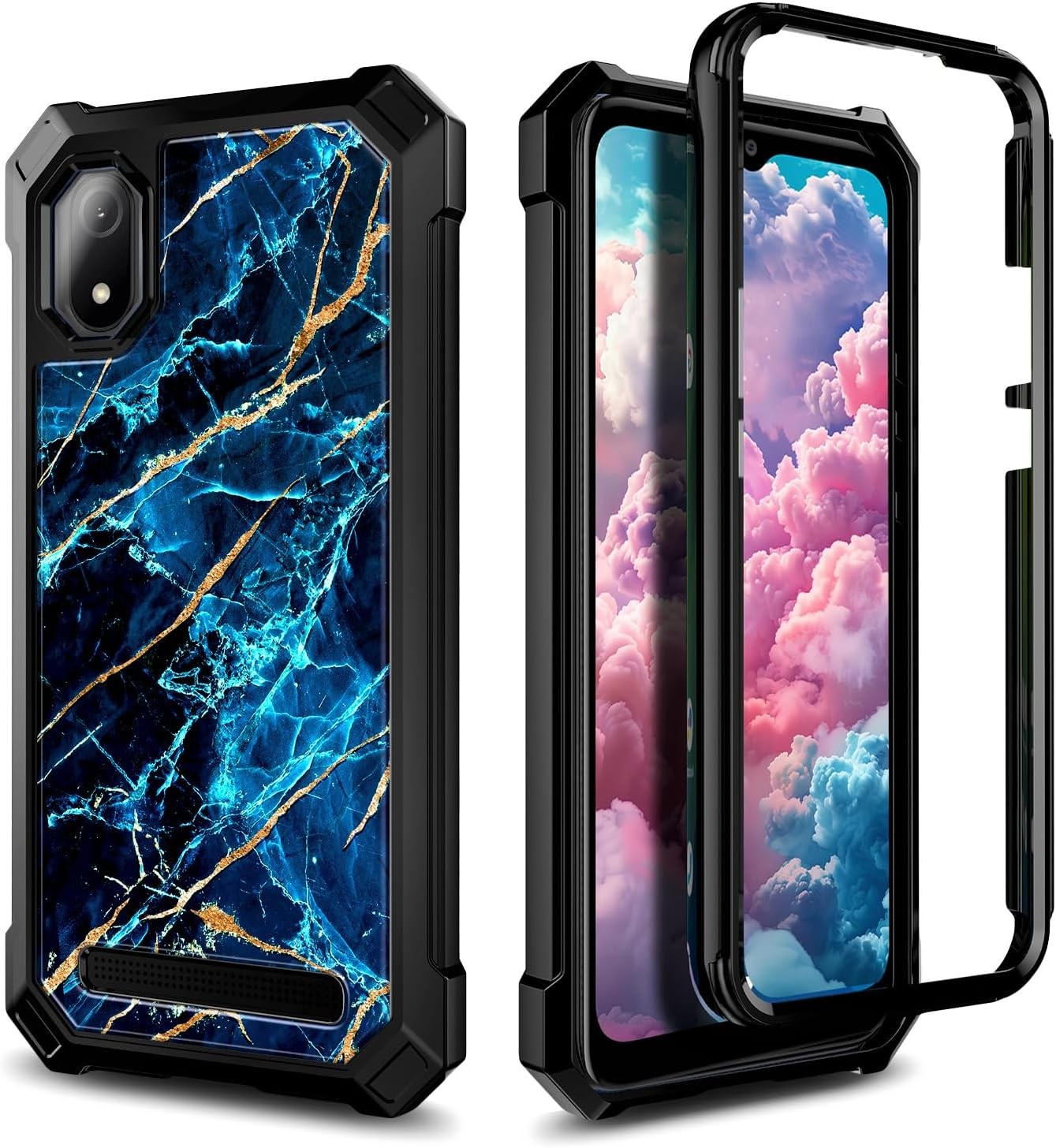Cloud Mobile Stratus C8 Phone Case with Tempered Glass Screen Protector, Marble