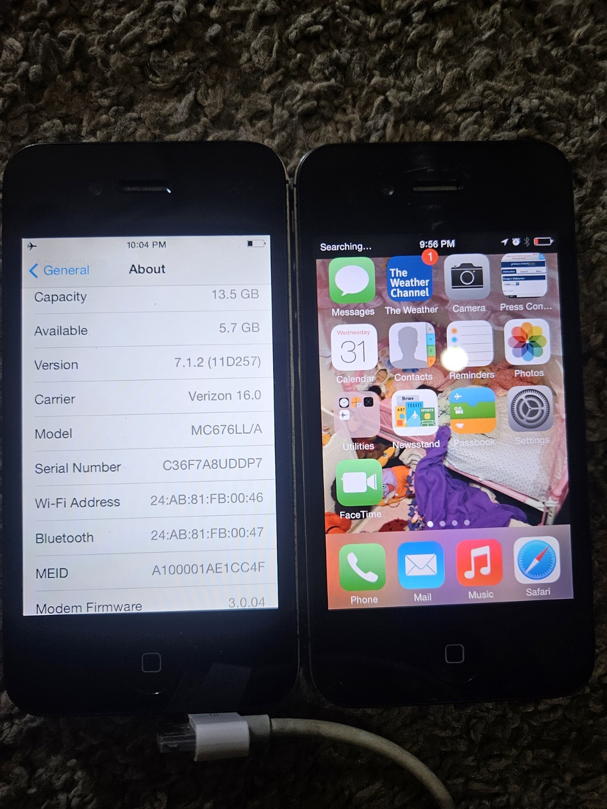 2 Apple iPhone 4’s 16GB Black Verizon Model: A1349 (or) MC676LL/A iOS 7.1.2