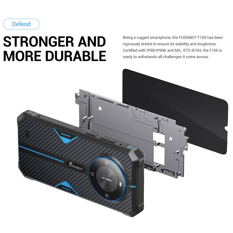 6.74″ FOSSiBOT F105 4G LTE Rugged Smartphone Android Dual SIM Outdoors 10300mAh