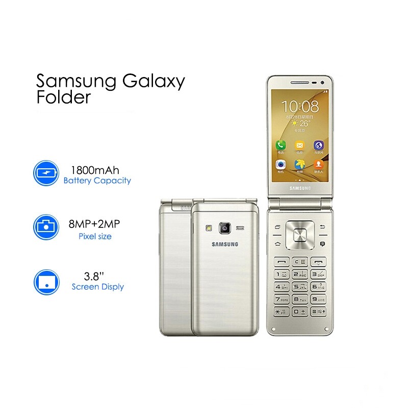 Samsung Galaxy Folder SM-G1600 Golden 2G RAM 16GB ROM 3.8″ Android Flip Phone A+