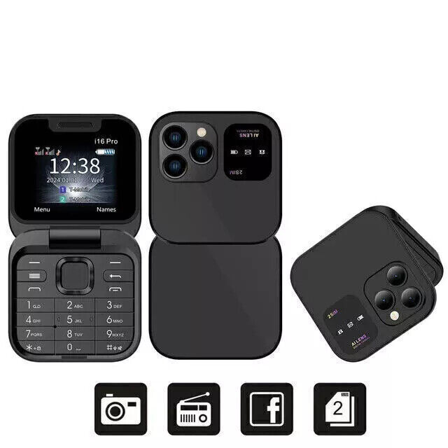 For i16 Pro Mini Unlocked Flip Mobile Phone 2 SIM Card Small Display Electric
